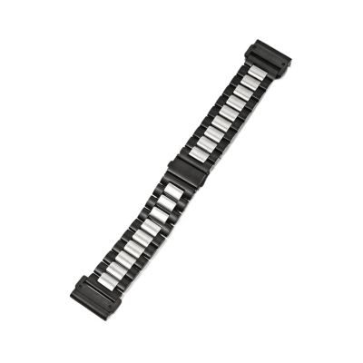 22mm 26mm Solid Stainless Steel Watch strap For Garmin Fenix 8 51mm 47MM/7/6/5/Tactix 7/3HR Wrist strap(Black Silver,26MM)