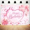 7 x 5 ft Pink Bow Happy Birthday Backdrop Bowknot Heart Birthday Photography Background for Girls Women Teens Party Decorations Banner Photo Booth Props Supplies view 1