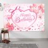 7 x 5 ft Pink Bow Happy Birthday Backdrop Bowknot Heart Birthday Photography Background for Girls Women Teens Party Decorations Banner Photo Booth Props Supplies view 2