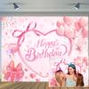 7 x 5 ft Pink Bow Happy Birthday Backdrop Bowknot Heart Birthday Photography Background for Girls Women Teens Party Decorations Banner Photo Booth Props Supplies view 3
