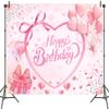 7 x 5 ft Pink Bow Happy Birthday Backdrop Bowknot Heart Birthday Photography Background for Girls Women Teens Party Decorations Banner Photo Booth Props Supplies view 4