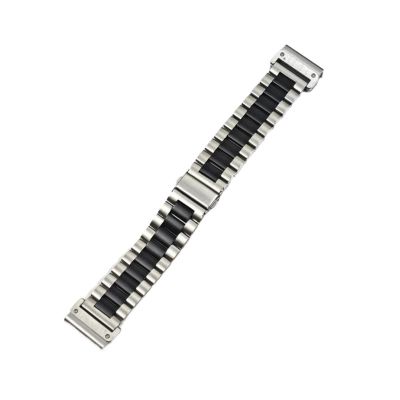 22mm 26mm Solid Stainless Steel Watch strap For Garmin Fenix 8 51mm 47MM/7/6/5/Tactix 7/3HR Wrist strap(Silver Black,For Fenix8 47MM)