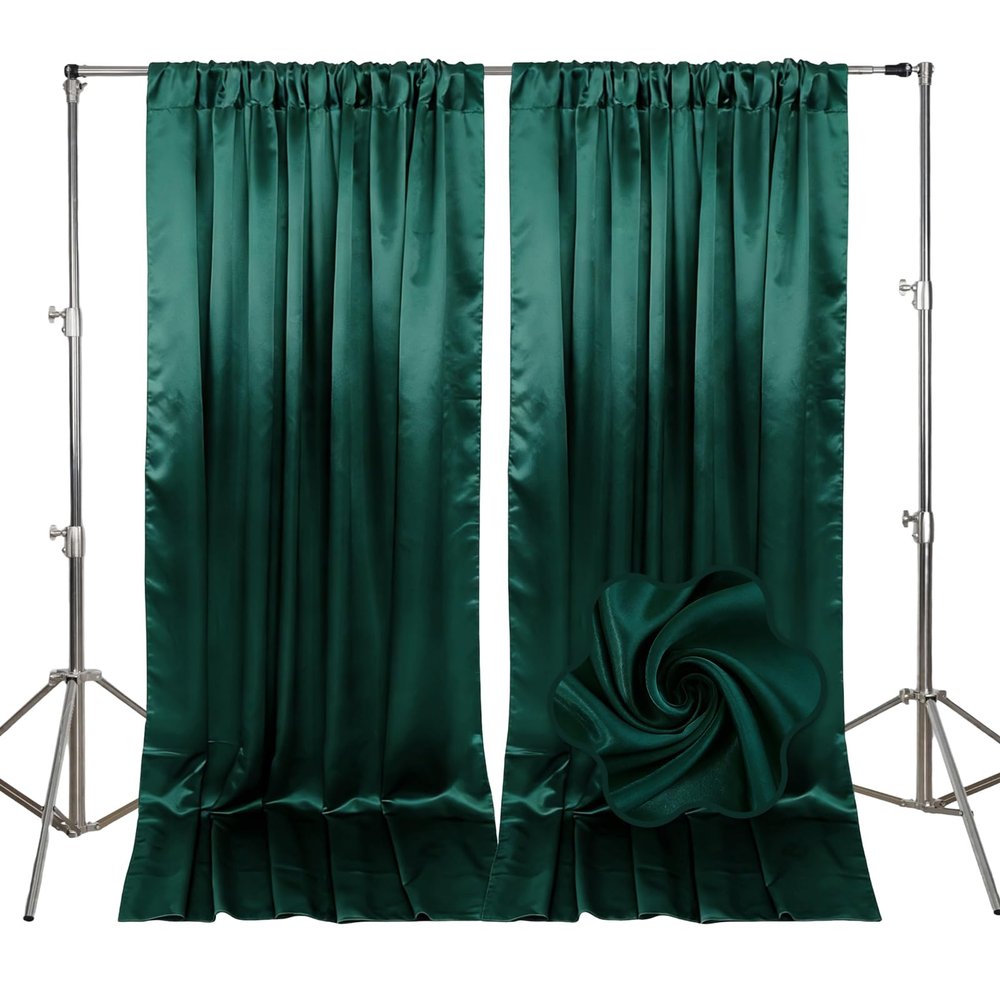 10ft x 10ft Lake Green Backdrop Curtains for Parties, Fabric Satin Background Curtain with Rod Pockets for Weddings, Birthday, Baby Shower, Photography, Graduation Party Backdrop Drapes, 2 Panels