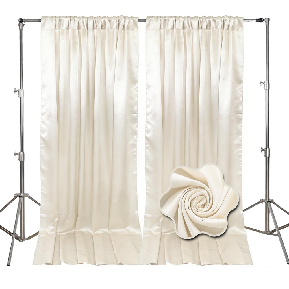 10ft x 10ft Ivory White Backdrop Curtains for Parties, Fabric Satin Background Curtain with Rod Pockets for Weddings, Birthday, Baby Shower, Photography, Graduation Party Backdrop Drapes, 2 Panels