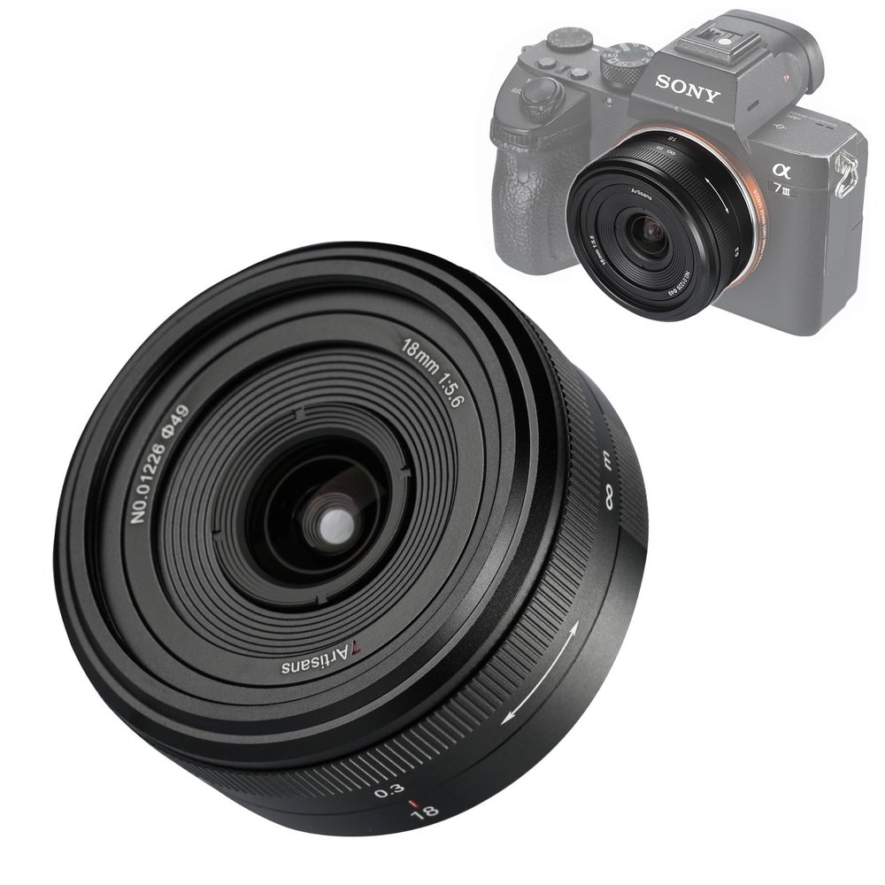 7artisans 18mm F5.6 Camera Lens Full Frame Ultra Wide Angle Lens Focus Prime Lens Compatible with E Mount Mirrorless Camera(Black)