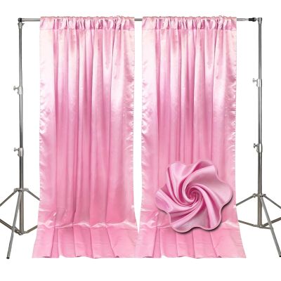 10ft x 7ft Pink Backdrop Curtains for Parties, Fabric Satin Background Curtain with Rod Pockets for Weddings, Birthday, Baby Shower, Photography, Graduation Party Backdrop Drapes, 2 Panels