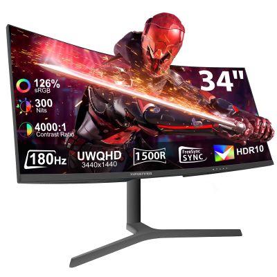 34 Inch Curved Monitor 180Hz, UWQHD 3440x1440p Ultrawide Gaming Monitor 1500R with Speaker, PIP/PBP, 4000:1 Contrast, sRGB126%, HDR, FreeSync & G-SYNC, 1ms(MPRT), HDMI/DP Port, Adjustable Stand, VESA