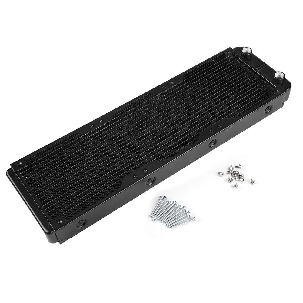 120mm/360mm 18 Tube Threaded Water Cooler, High Performance Heat Dissipation for PC Computer Water Cooling Systems, Sturdy Aluminum Material, Black Powder Coated, (360mm)