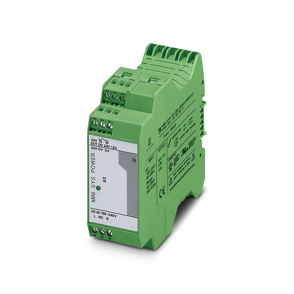CHBMSS DIN Rail Mounted MINI Power Supply, MINI-SYS-PS-100-240AC/24DC/1.5-2866983, Single Phase Input, Output: 24 V DC/1.5 A