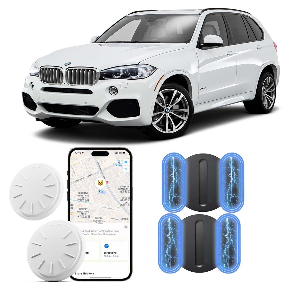 Hongtop H Hidden GPS Tracking Devices, 2PCS Real Time GPS Tracker Work with Find My (iOS Only), Hidden Car GPS Tracker with Magnetic Waterproof Case, No Monthly Fee Car Tracker, Black