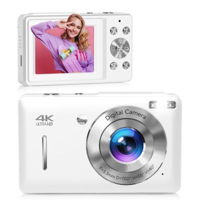 Digital Camera, 44MP FHD 1080P Digital Point and Shoot Camera with Anti Shake, Smile Capture 16X Zoom, Compact Small Camera for Teens Girls Kids Adults(White)
