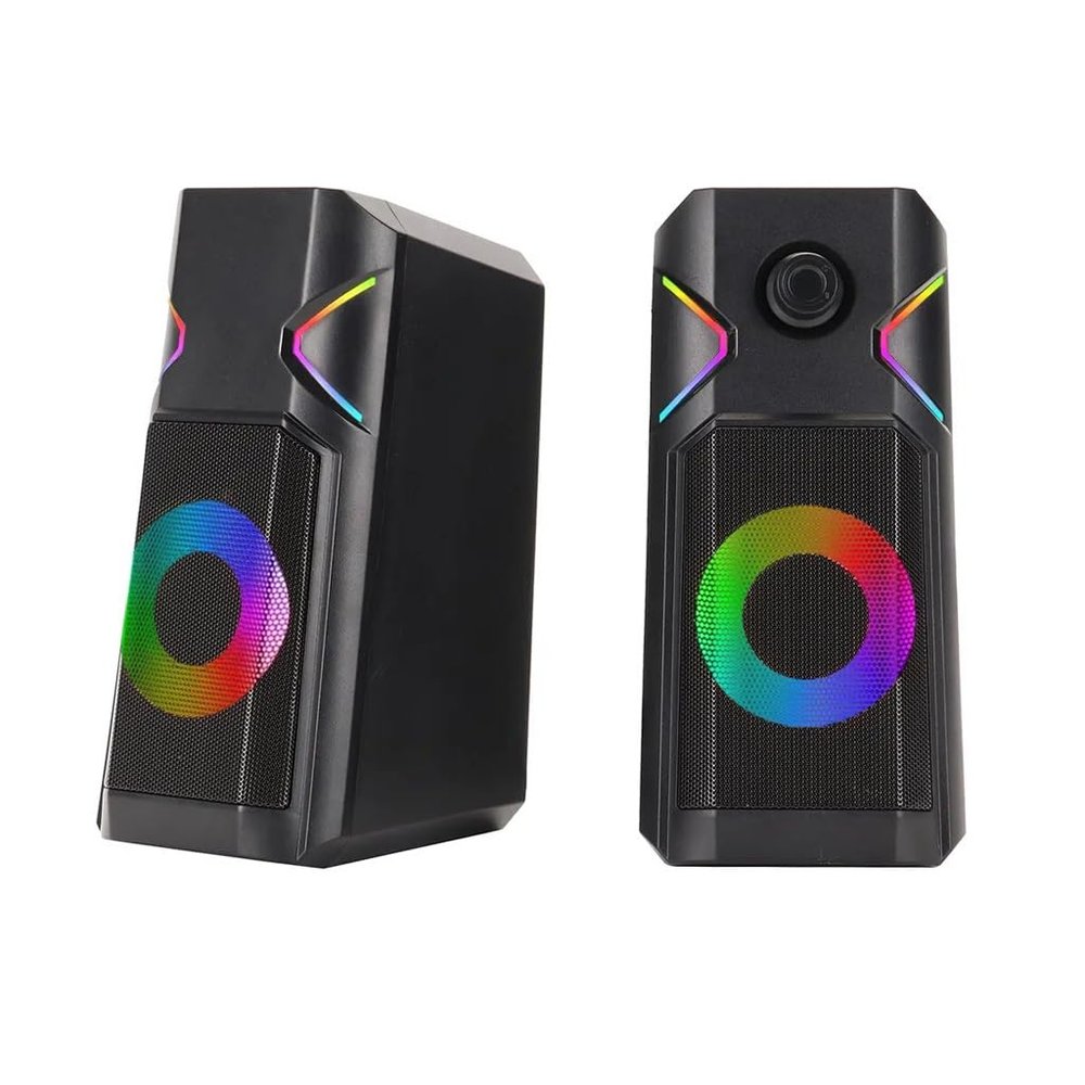 HIONJIN Computer Speaker 2.0 Channel Desktop RGB Colorful Light Stereo Satellite Multimedia Desktop Speaker
