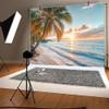10 x 10 ft Sea Beach Backdrop Seaside Sand Sunrise Landscape Palm Tree Hawaiian Summer Party Holiday Photo Background Backdrop Kids Adults Personal Portrait Wedding Decor Background Studio Props view 2