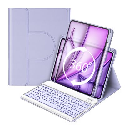 BETTDOW Keyboard Case for iPad Air 13 inch M3 2025/M2 2024,iPad Pro 12.9 inch 6th/5th/4th/3rd Gen,360 Rotating Case and Magnetic Detachable Keyboard with Pencil Holder,Portrait/Landscape Modes-Purple