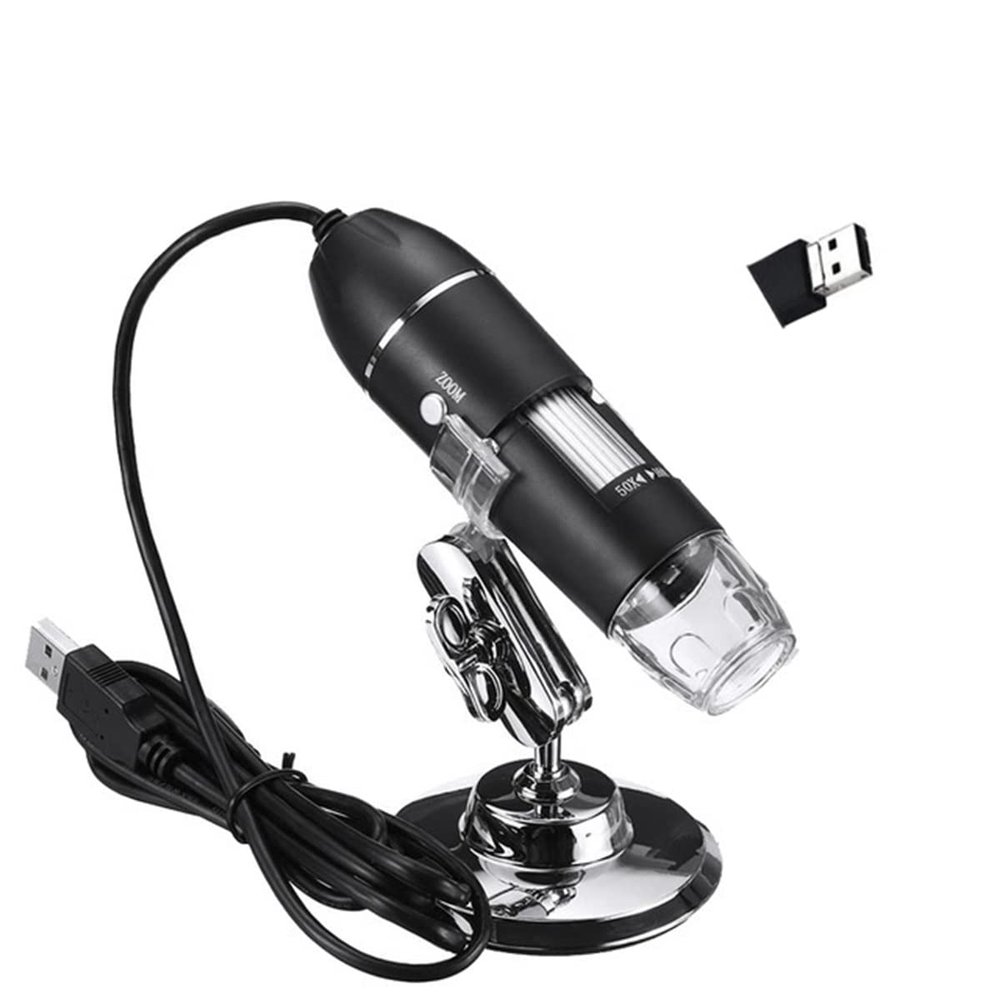 Lab Microscope Accessories 3in1 Adjustable 1600X 1080P 8 LED Digital Microscope Magnifier Electronic Stereo(USB 500X)