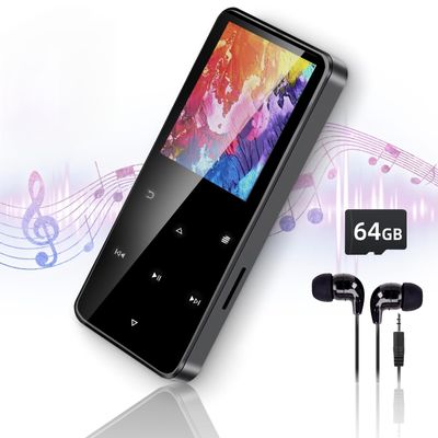 80GB MP3 Player with Bluetooth Portable HiFi Music Player with HD Speaker, Lossless Sound, FM Radio, Voice Recorder, Touch Buttons, E-Book (Earphones & 16GB + 64GB Card Included, No WiFi)