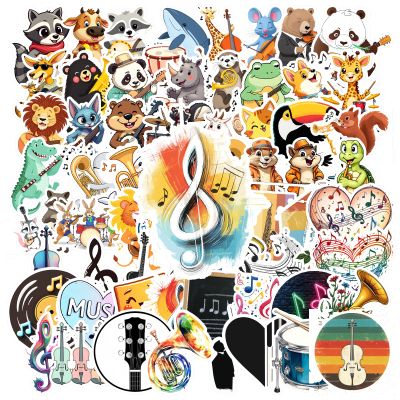 100Pcs Cartoon Music&Animals Stickers, Waterproof Musical Instrument Sticker for Water Bottle Laptop Phone Cases Planner Skateboard Luggage Helmet Party Favor Decor, Ideal for Adults Teens