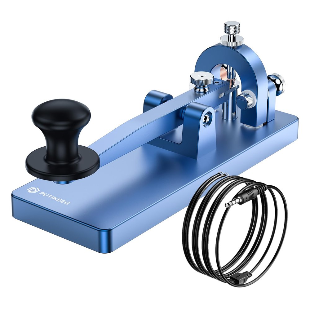 Putikeeg CW Telegraph Key - Heavy Duty Aluminum Alloy Classical Morse Code Key, Shortwave Radio Ham Send Telegram Practice Oscillator Straight Key (Blue)