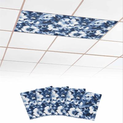 4 PCS Fluorescent Light Covers - Abstract Watercolor Flower Art Magnetic Light Filters for Ceiling Light,Natural Blue White Floral Light Shade Panel for Office Classroom Home Decor,4 x 2 Feet