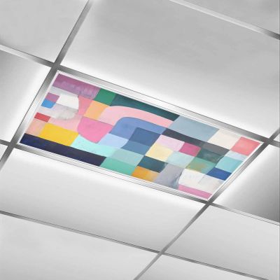 1 PCS Fluorescent Light Covers - Abstract Art Colorful Splicing Plaid Magnetic Light Filters for Ceiling Light,Psychedelic Contrast Color Light Shade Panel for Office Classroom Home Decor,4 x 2 Feet