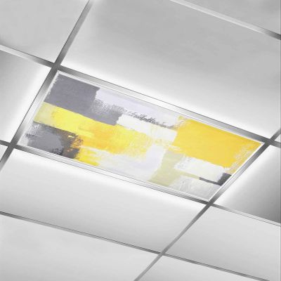 1 PCS Fluorescent Light Covers - Abstract Yellow Gray Graffiti Art Magnetic Light Filters for Ceiling Light,Minimalist Color Block Light Shade Panel for Office Classroom Home Decor,4 x 2 Feet