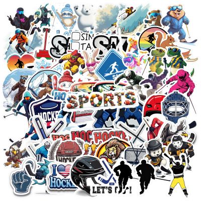 100Pcs Waterproof Hockey&Ski Stickers, Waterproof Sport Sticker for Water Bottle Laptop Phone Cases Planner Skateboard Luggage Helmet Party Favor Decor, Ideal for Adults Teens Teacher Rewards