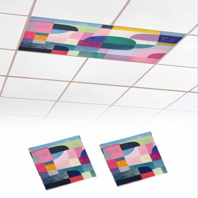 2 PCS Fluorescent Light Covers - Psychedelic Colorful Abstract Art Magnetic Light Filters for Ceiling Light,Color Block Contrast Texture Light Shade Panel for Office Classroom Home Decor,4 x 2 Feet