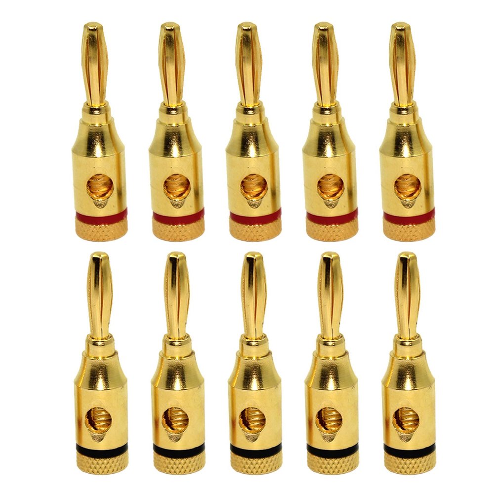 10 Pack 24K Gold Plated Banana Plugs Open Screw Type Wire Connector Adapter Binding Post Plug