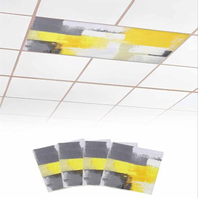 4 PCS Fluorescent Light Covers - Abstract Yellow Gray Graffiti Art Magnetic Light Filters for Ceiling Light,Minimalist Color Block Light Shade Panel for Office Classroom Home Decor,4 x 2 Feet