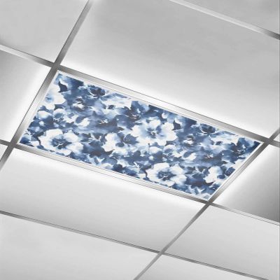 1 PCS Fluorescent Light Covers - Abstract Watercolor Flower Art Magnetic Light Filters for Ceiling Light,Natural Blue White Floral Light Shade Panel for Office Classroom Home Decor,4 x 2 Feet