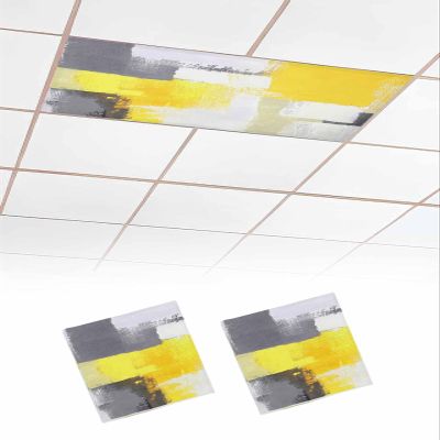2 PCS Fluorescent Light Covers - Abstract Yellow Gray Graffiti Art Magnetic Light Filters for Ceiling Light,Minimalist Color Block Light Shade Panel for Office Classroom Home Decor,4 x 2 Feet