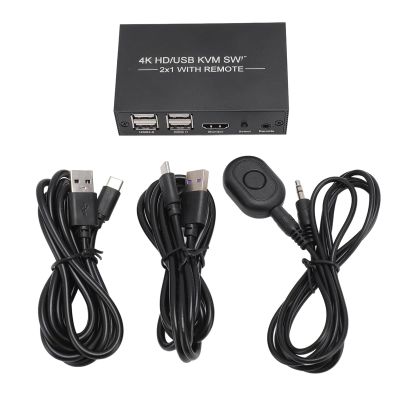 HDMI KVM Switch, 4 USB 2.0 Ports 1 Monitors 2 Computers 4K@60Hz, HDMI Switcher with 2 USB Cables for Home Theater, Gaming and Entertainment