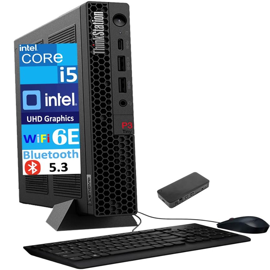 Lenovo ThinkStation P3 Tiny Workstation Mini Desktop (Intel i5-13500, Intel UHD 770 Shared, 8GB DDR5, 1TB PCIe SSD, WiFi 6E, Bluetooth 5.3, 230W PSU, RJ-45, 1 Display Port, Win 11 Home) w/USB-C Dock