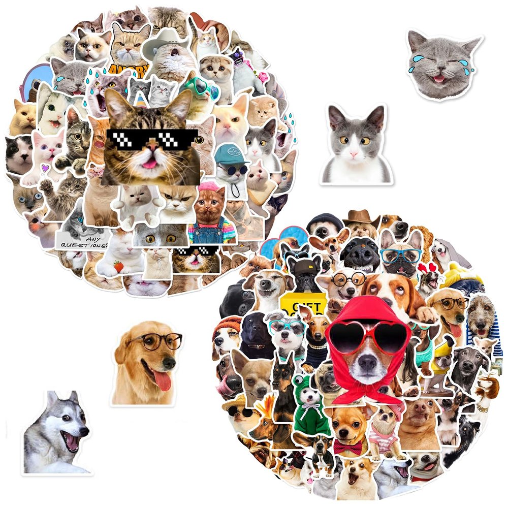 100 pcs Cute Pet Stickers & Decals - Adorable Cats & Dogs, Kawaii Patterns, Vinyl Waterproof for Tumblers, Journals, Phone Cases, Great Teens & Animal Lovers