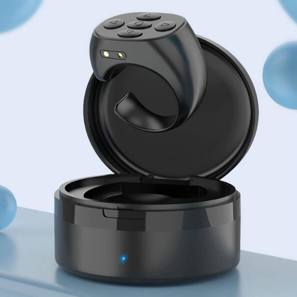 Remote Control for TikTok Scrolling Ring, Page Turner for iOS Android Phones APP, Wirelesss Bluetooth5.3 Camera Video Recording Remote with Charging Case, Black