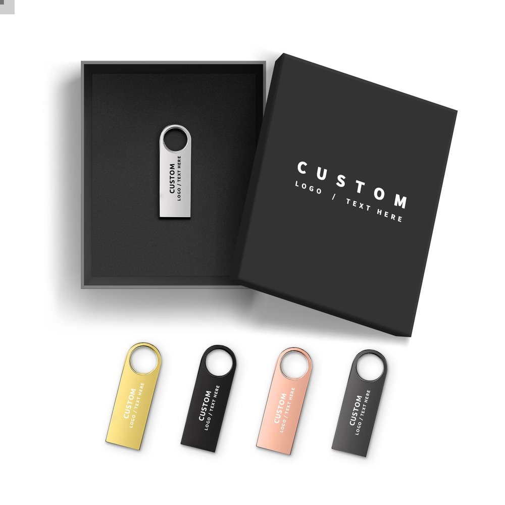 Custom Engraved Metal USB Drive, Premium Personalized Flash Drive for Business Gifts, Corporate Branding, Events and Promotions, Elegant Souvenir with Optional Custom Gift Box (32GB,100PCS)
