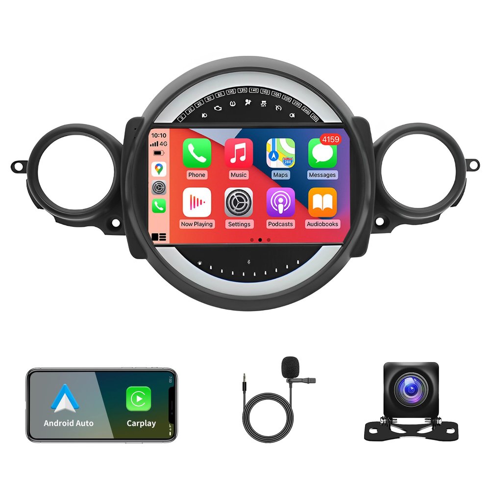 Car Stereo Radio Upgrade for BMW Mini Cooper R56 2007-2014, 9" Touchscreen Android 13 Car Radio Stereo with Wireless CarPlay Android Auto, Support GPS Navigation SWC FM DSP WiFi Bluetooth Camera Mic