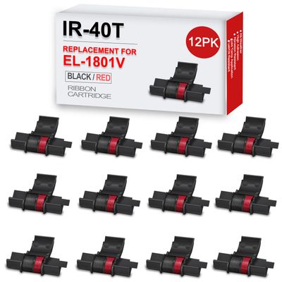 IR40T Calculator Ink Ribbon Compatible for Sharp EL-1801V EL-1750V EL-1611V Casio HR-170RC HR-200RC HR-300RC Canon P23-DHV-3 and More Black/Red IR-40T CP-13 EA-772R Calculator