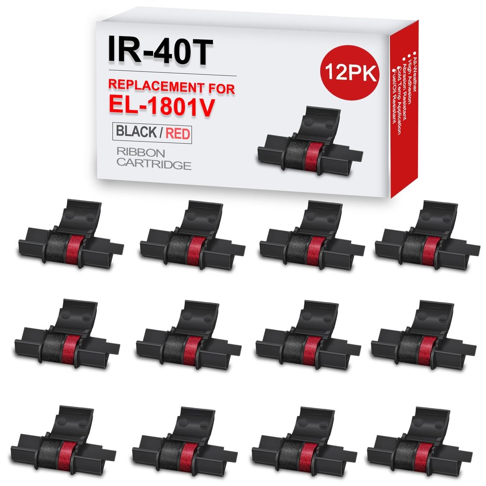 IR40T Calculator Ink Ribbon Compatible for Sharp EL-1801V EL-1750V EL-1611V Casio HR-170RC HR-200RC HR-300RC Canon P23-DHV-3 and More Black/Red IR-40T CP-13 EA-772R Calculator