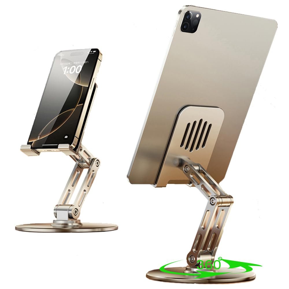360 Rotating for iPad Stand for Desk Cell Phone Holder Adjustable Tablet Stand for Desk, Aluminum Alloy, Silver,for Ipad Tablet Kindle Stands Holder Compatible 4.7"-12.9"