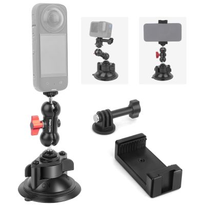 Mechrig Camera Suction Cup Mount with Phone Holder,360Ball Head Magic Arm for Windshield, Dashboard, Boat Mount for GoPro Hero 13/12/11/10/9/, DJI OSMO Action, Insta360 X4/X3
