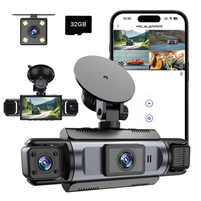 4 Channel WiFi Dash Cam with 32GB Card, 4 * 1080P Dash Camera for Cars Front and Rear Left Right,3IPS Screen Dashcam with 360 Surveillance APP Control, 24H/7 Parking Mode,Night Vision G-Sensor