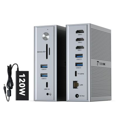TobenONE DisplayLink Docking Station 3 Monitors, 14-in-1 Triple Monitor Dock for M1-M5 MacBook/Mac mini, Windows, Chrome (3HDMI, 120W Power Supply, 5 USB, Home Office & Professional Workspace