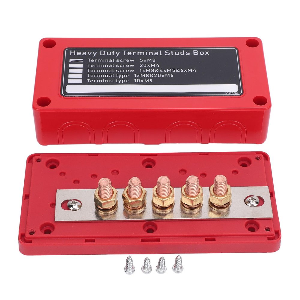 48V 300A 5 Way Power Distr. Block M8 X 5, Heavy Duty Bus Bar for Vehicles Boats RVs, with Flame Retardant Material, Modular Design for Easy Wiring (Red: Positive Line Connection)