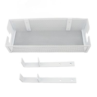 Cable Tray Under Desk, Cord Organizer with Clamp Mount, Mesh Desk Cable Management Box for Office Home White, Keeps Plugs Away from Kids, Easy to Install, Sturdy Carbon Steel