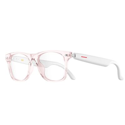 Enzemit Bluetooth Sunglasses, Smart Bluetooth Glasses for Women,Voice Control,Open Ear Style, Listen Music and Calls (Clear Lens with Pink Frame)