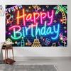 10x8ft Neon Happy Birthday Backdrop Glow in The Dark Brick Wall Funny Graffiti Colorful Painting Photography Background Birthday Party Banner Decorations Supplies Photo Studio Props view 4