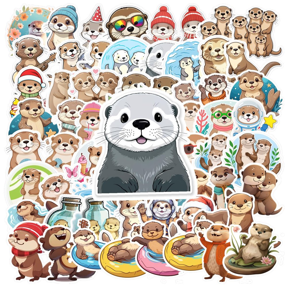 100Pcs Cute Otter Stickers, Waterproof Sticker for Water Bottle Laptop Phone Cases Planner Skateboard Luggage Helmet Party Favor Decor, Otter Gifts for Otter Lovers