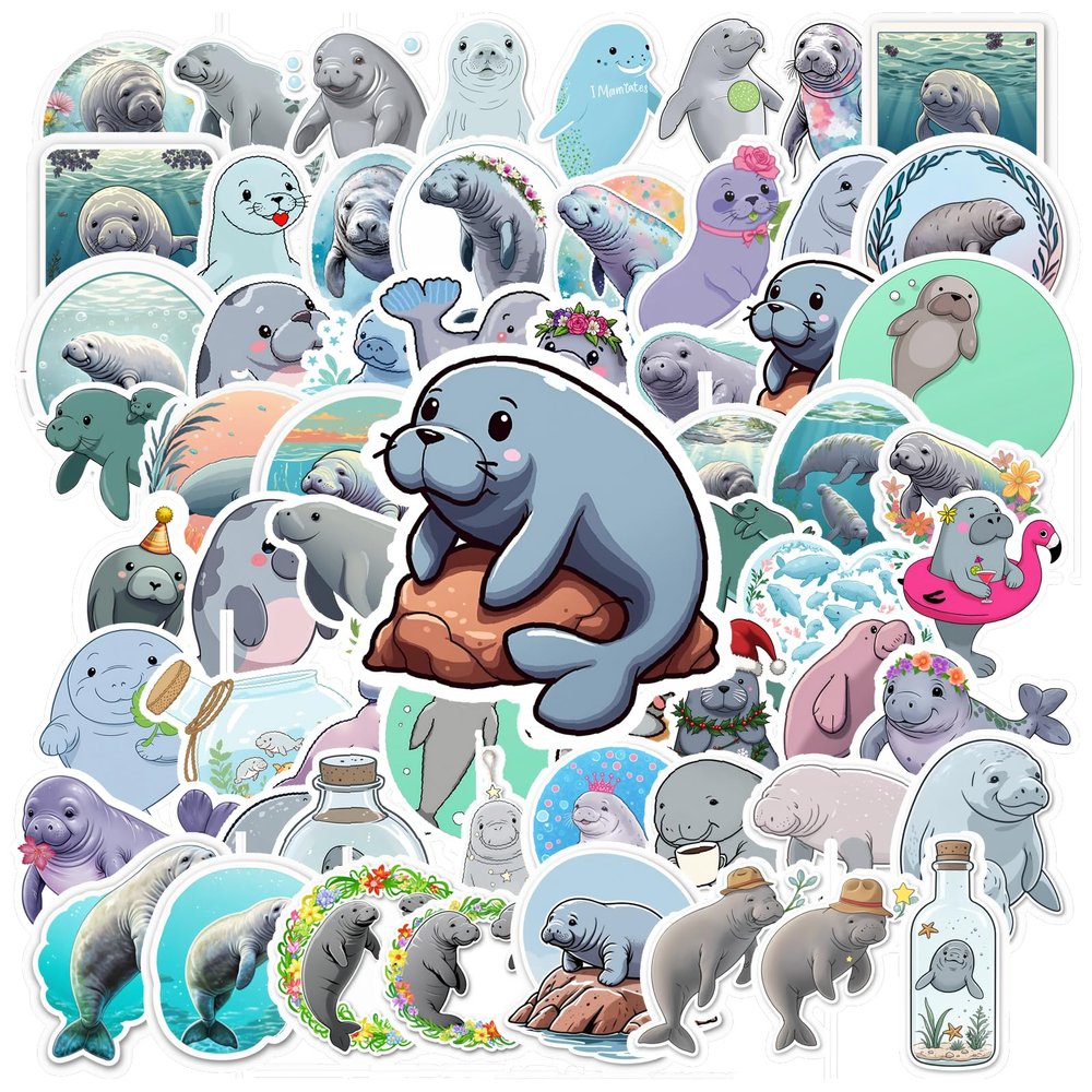 100Pcs Cute Manatee Stickers, Waterproof Sea Creature Sticker for Water Bottle Laptop Phone Cases Planner Skateboard Luggage Helmet Party Favor Decor, Ideal for Adults Teens Teacher Rewards
