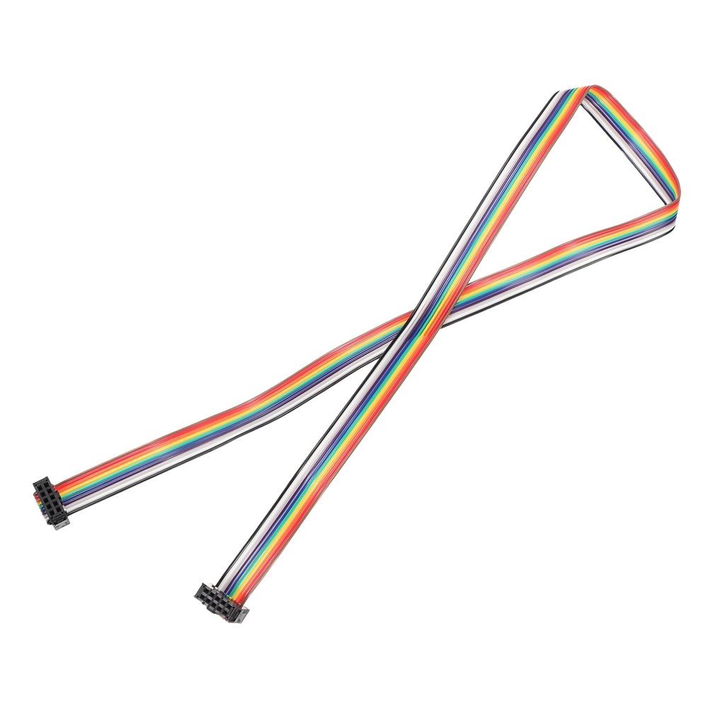 MECCANIXITY IDC Rainbow Wire Flat Ribbon Cable 2.54mm Pitch 10 Pin Connection Line FC Dual Female Black Connector for DIY Experiment 2Ft Length 1 Pcs
